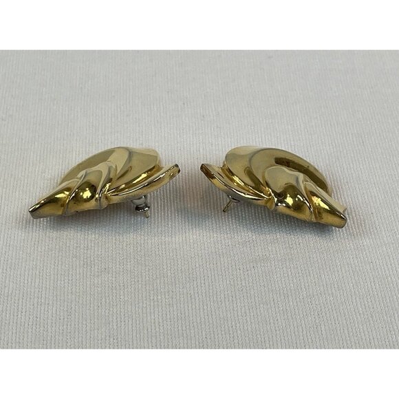 Vintage Gold Tone Twisted Knot Swirl Chunky Pierced Post Earrings 80s 90s - Picture 2 of 6